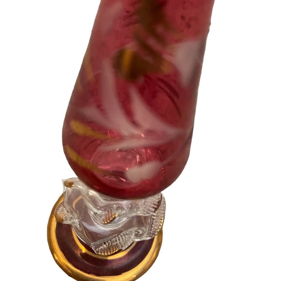 Vintage Egyptian Hand Blown Etched Glass Perfume Bottle Gold Trim With Stopper - Picture 3 of 12